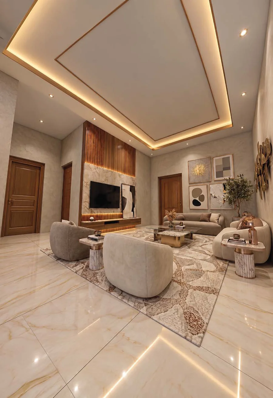 Living and dining in a 3 BHK residence